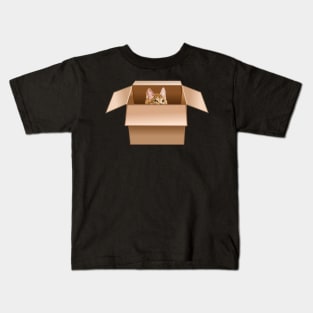 Ginger Kitten Peeking from Cardboard Box Kids T-Shirt